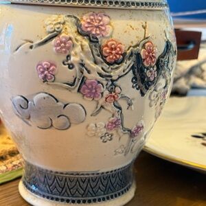 Vintage Made in Japan Floral Ceramic Vase with Pink Accents